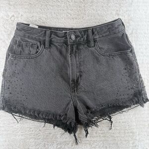PACSUN High Rise Festival Studded Cutoff Jean Shorts Sz 28 Black Raw Distress